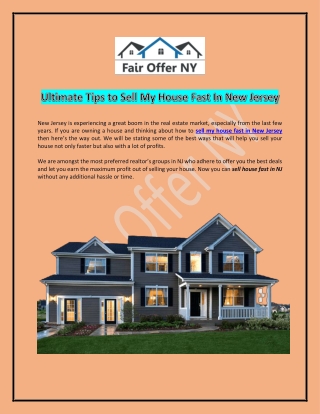 Sell My House Fast Newark NJ | Fair Offer NY