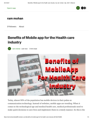 Benefits of Mobile app for the Health care industry