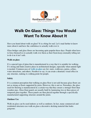 Walk On Glass: Things You Would Want To Know About It