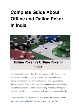 Complete Guide About Offline and Online Poker in India