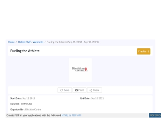 Fueling the Athlete, Online CME Course