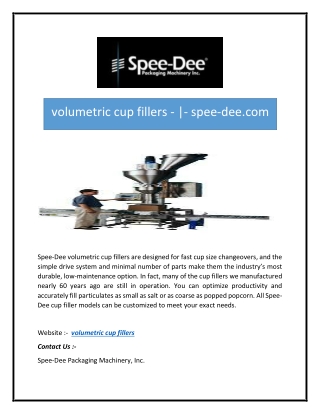 volumetric cup fillers - - spee-dee.com