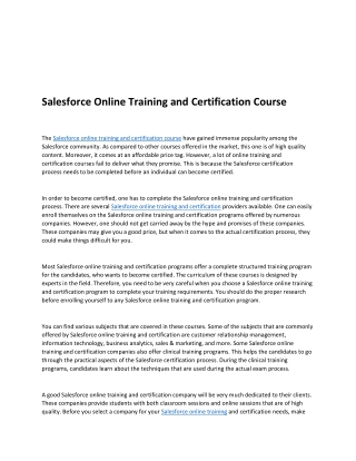 Salesforce Online Training and Certification Course