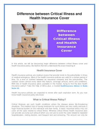 What are Difference Between Critical Illness and Health Insurance Coverage