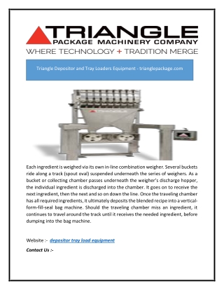 Triangle Depositor and Tray Loaders Equipment - trianglepackage.com