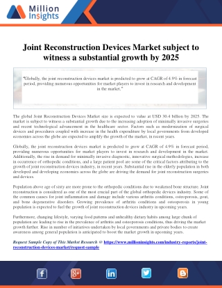 Joint Reconstruction Devices Market subject to witness a substantial growth by 2