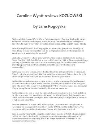 Caroline Wyatt reviews KOZŁOWSKI by Jane Rogoyska.