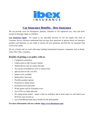 Car Insurance Benefits - Ibex Insurance