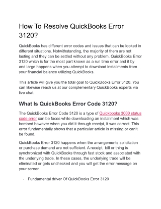 How To Resolve QuickBooks Error 3120
