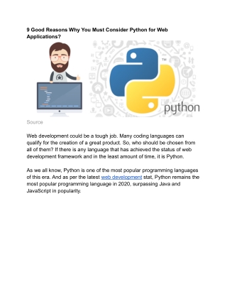 9 Good Reasons Why You Must Consider Python for Web Applications