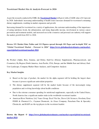 Global Tocotrienol Market - Forecasts to 2026