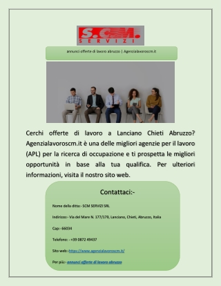 annunci offerte di lavoro abruzzo | Agenzialavoroscm.it