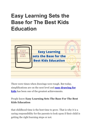 Easy Learning Sets the Base for The Best Kids Education