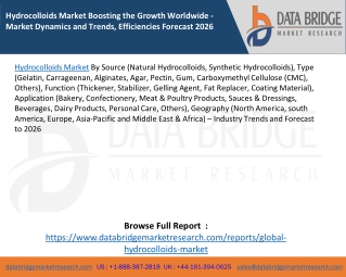 Hydrocolloids Market Boosting the Growth Worldwide - Market Dynamics and Trends, Efficiencies Forecast 2026