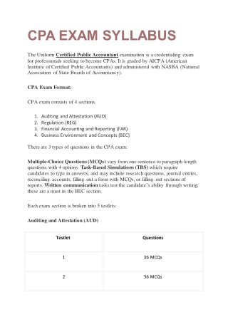 CPA EXAM SYLLABUS