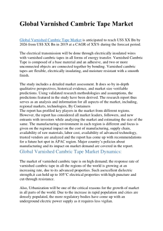 Global Varnished Cambric Tape Market