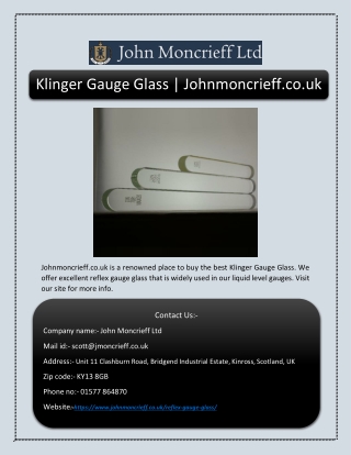 Klinger Gauge Glass | Johnmoncrieff.co.uk