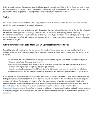 Novice's Guide To Vaping Pure Nicotine Salt