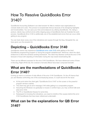 How To Resolve QuickBooks Error 3140