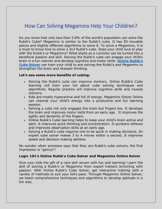 How Can Solving Megaminx Help Your Children?