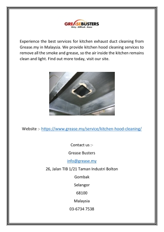 Kitchen Exhaust Duct Cleaning Services in Malaysia  Grease.my