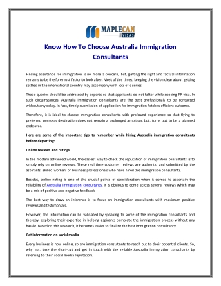 Know how to choose Australia immigration consultants
