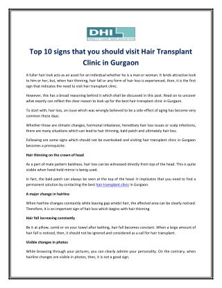 Top 10 signs that you should visit Hair Transplant Clinic in Gurgaon