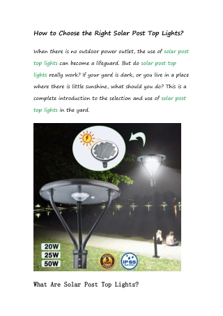 How to Choose the Right Solar Post Top Lights