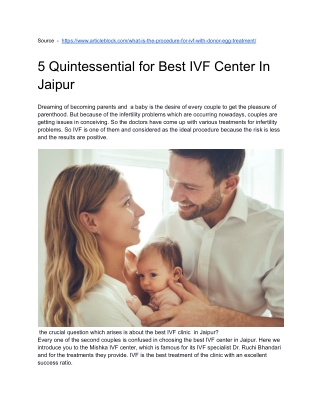 5 Quintessential for Best IVF Center In Jaipur