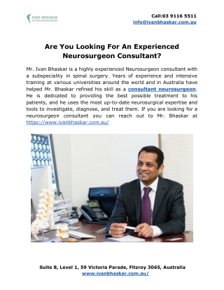 Are You Looking For An Experienced Neurosurgeon Consultant