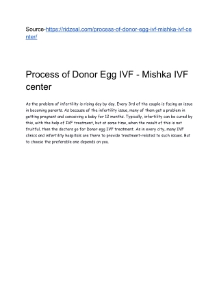Process of Donor Egg IVF - Mishka IVF center