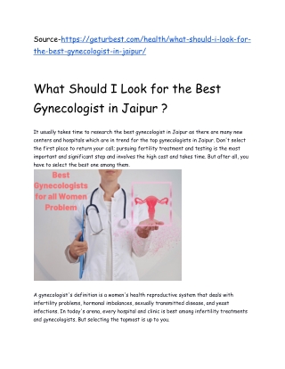 What should I look for in the best gynecologist in jaipur ?