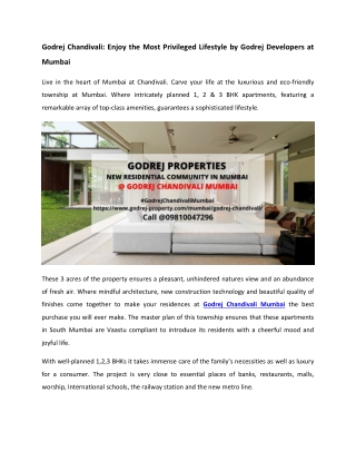 Godrej Chandivali Mumbai - Enjoy the Most Privileged Lifestyle