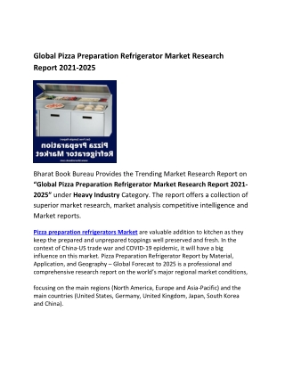 Global Pizza Preparation Refrigerator Market Forecast 2021-2025