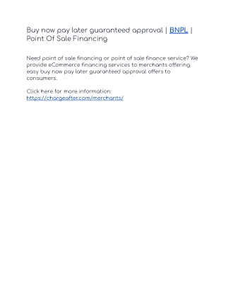 Buy now pay later guaranteed approval | BNPL | Point Of Sale Financing