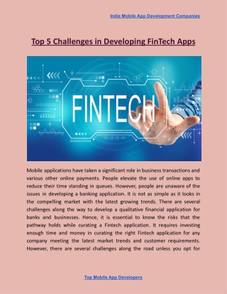 Top 5 Challenges in Developing FinTech Apps