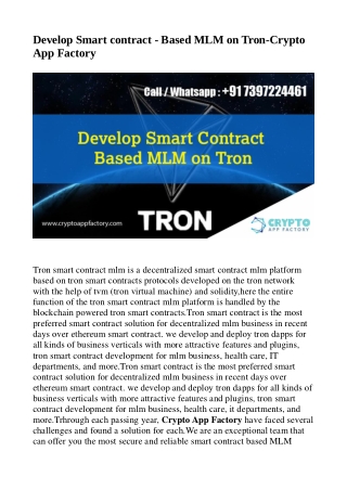Develop Smart contract - Based MLM on Tron - Crypto App Factory