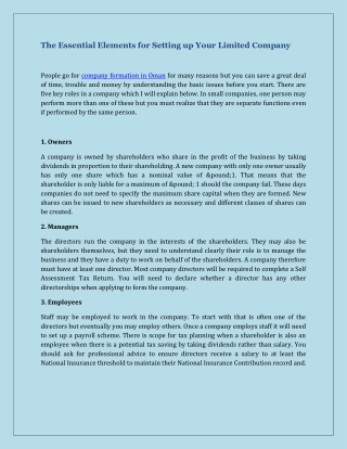 The Essential Elements for Setting up Your Limited Company