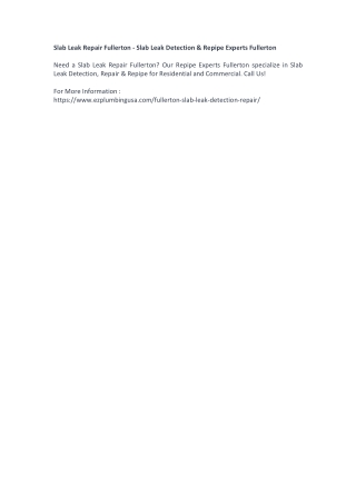 Slab Leak Repair Fullerton - Slab Leak Detection & Repipe Experts Fullerton