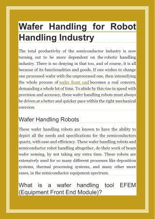 Wafer Handling for Robot Handling Industry -Kensington Labs