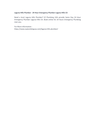Laguna Hills Plumber - 24 Hour Emergency Plumber Laguna Hills CA