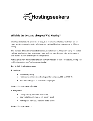 Which is the best and cheapest Web Hosting?