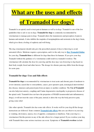 What are the uses and effects of Tramadol for dogs