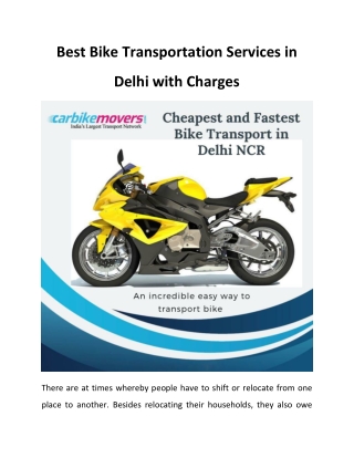 Best Bike Transportation Services in Delhi with Charges