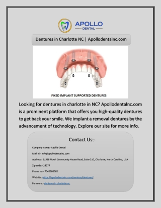 Dentures in Charlotte NC | Apollodentalnc.com