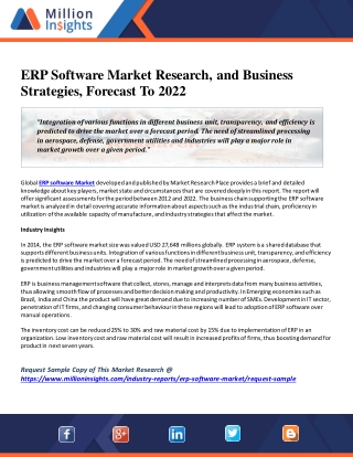 ERP Software Market Research, and Business Strategies, Forecast To 2022