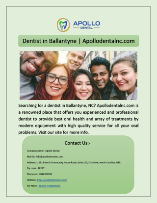 Dentist in Ballantyne | Apollodentalnc.com