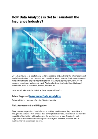 How Data Analytics is Set to Transform the Insurance Industry