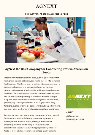 Protein Analysis In  Food  - AgNext Newsletter