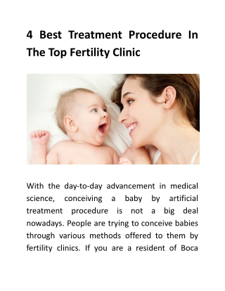 4 Best Treatment Procedure In The Top Fertility Clinic